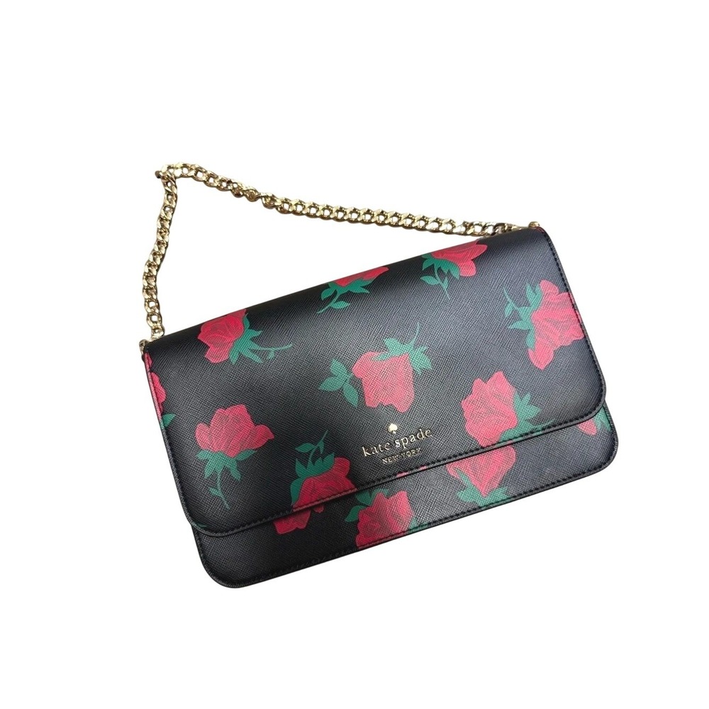 Kate Spade Madison Rose Floral Crossbody Bag Small Gold Chain Saffiano Leather